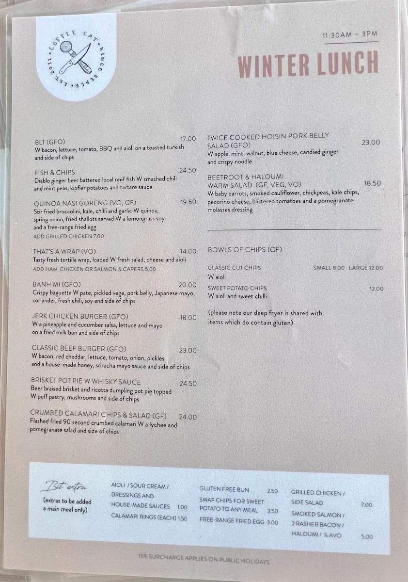 Menu, Coffee Cat On Kings Beach