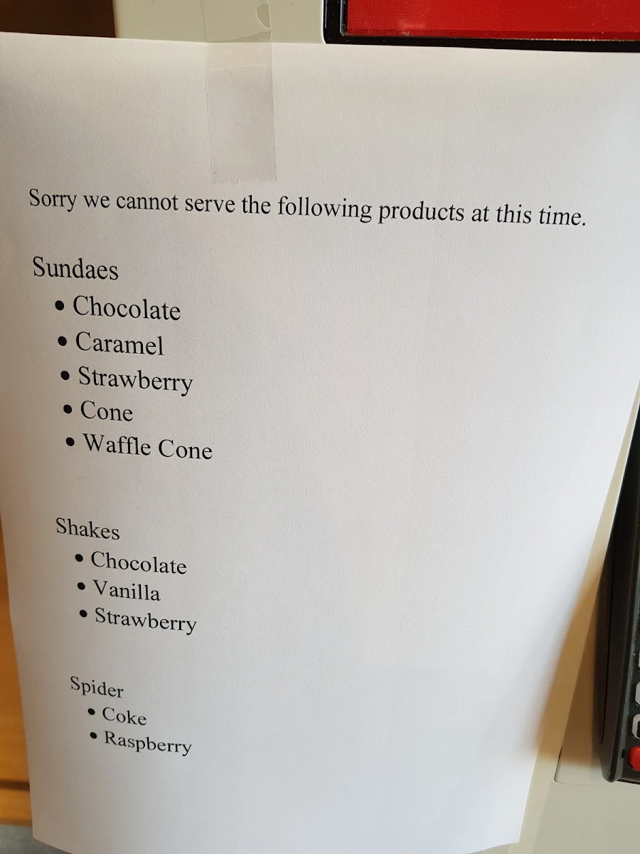 Menu, McDonald's Melville
