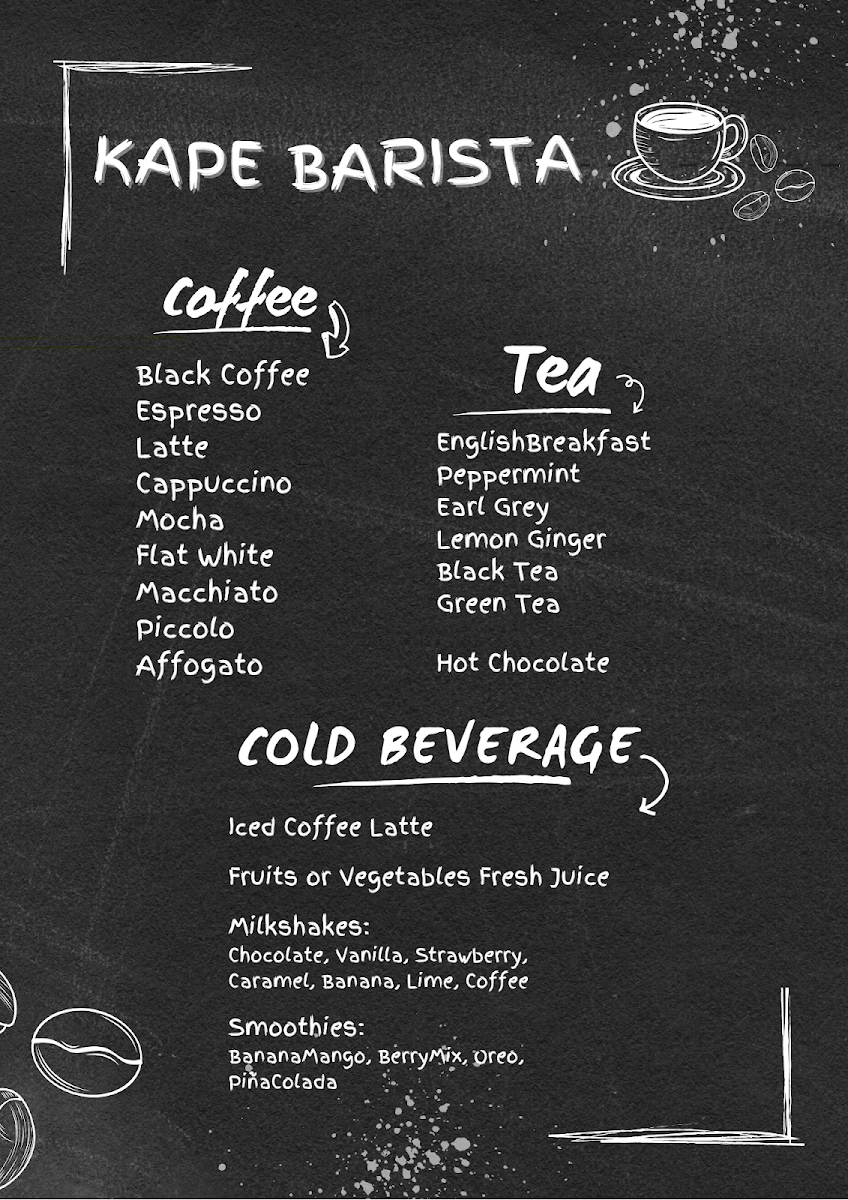 Menu, Peter's Cafe Oberon