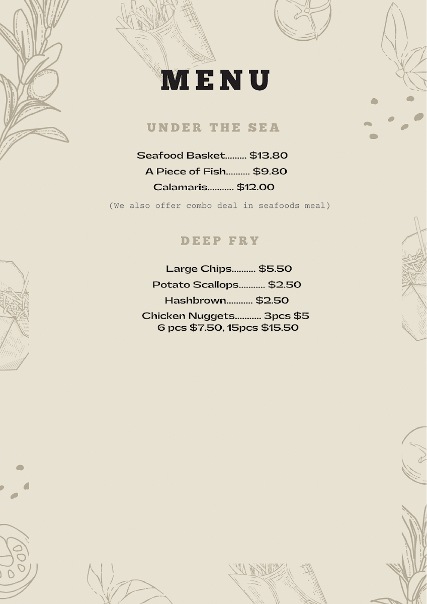 Menu, Peter's Cafe Oberon