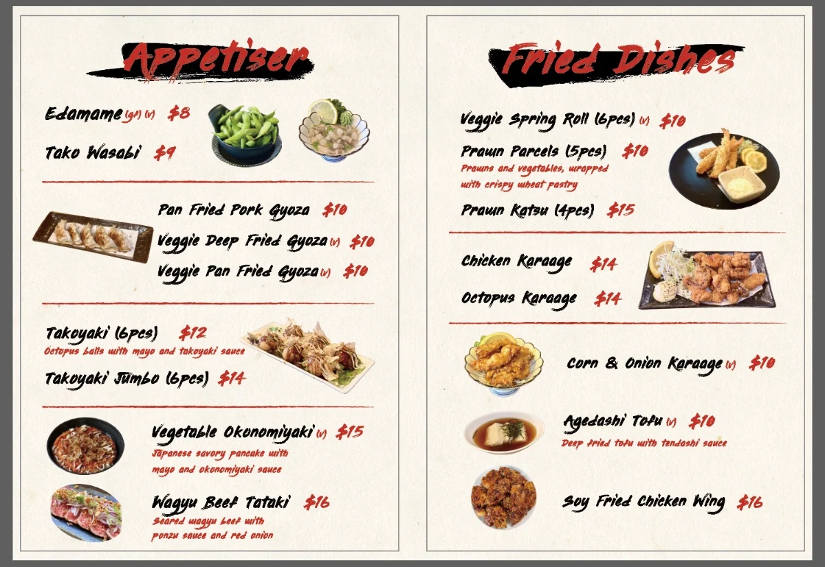 Menu, Fuji Sushi