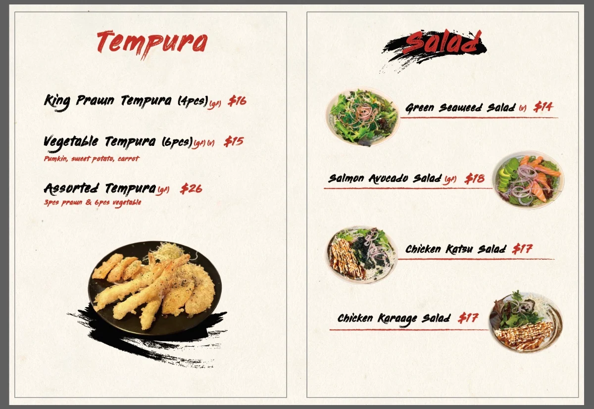 Menu, Fuji Sushi