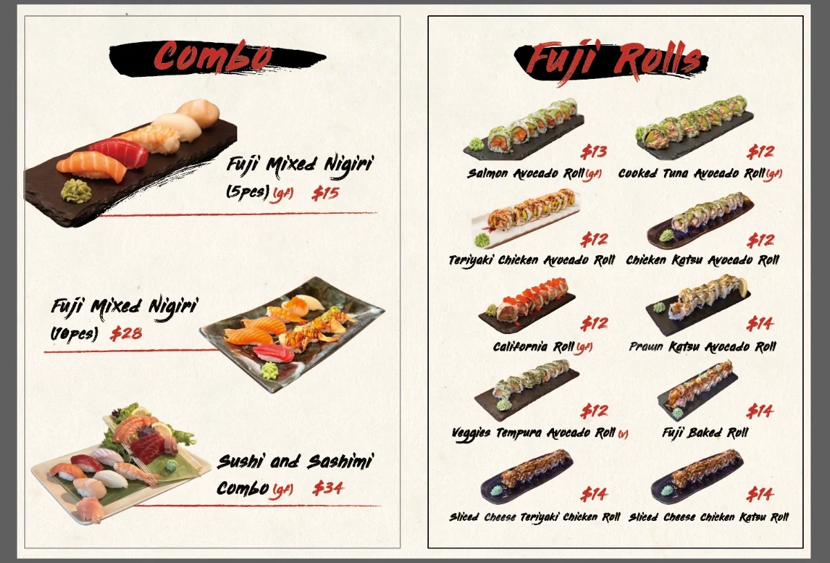 Menu, Fuji Sushi
