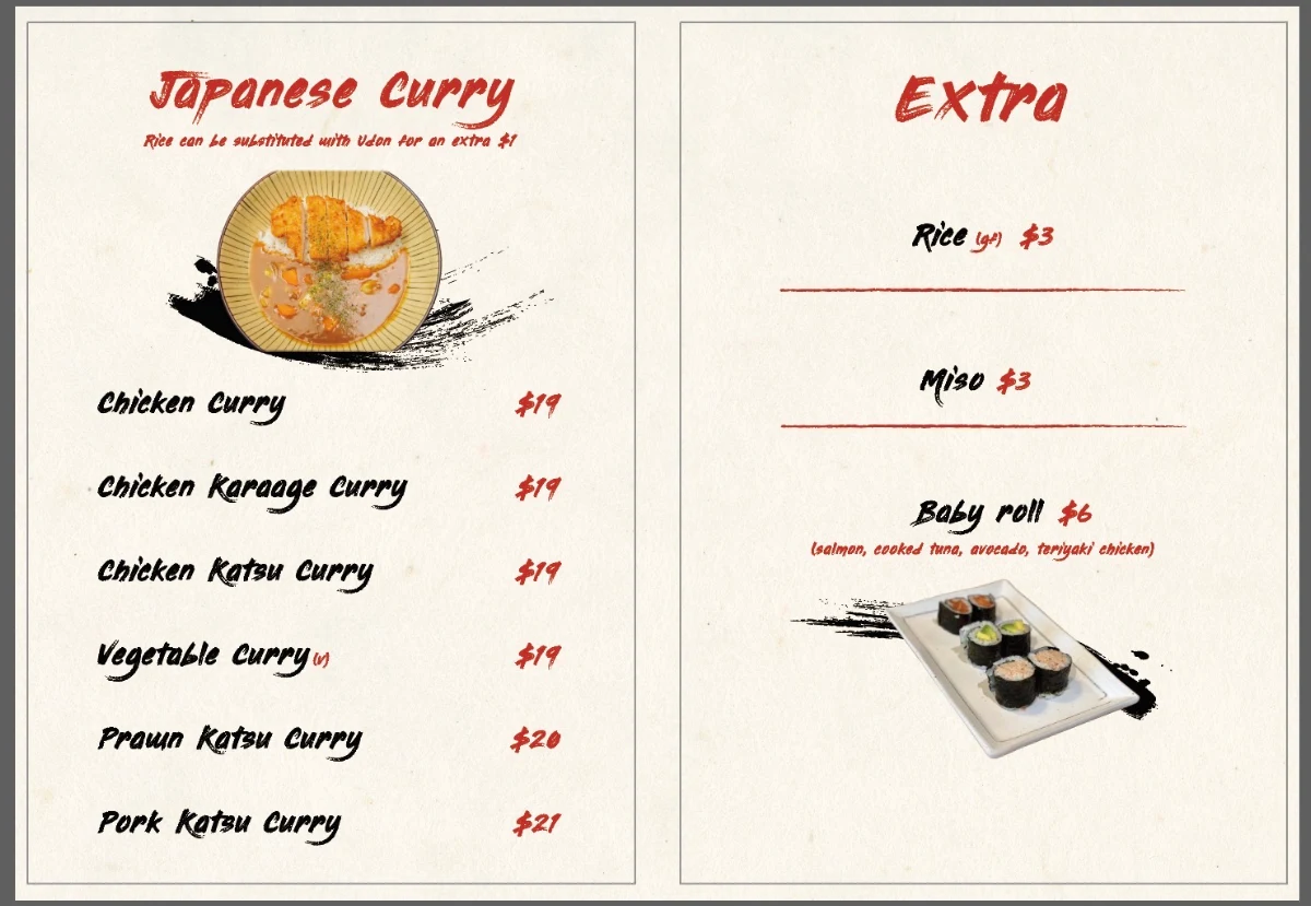 Menu, Fuji Sushi