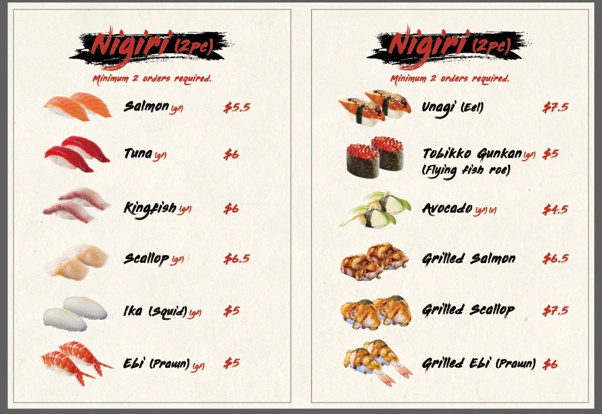 Menu, Fuji Sushi