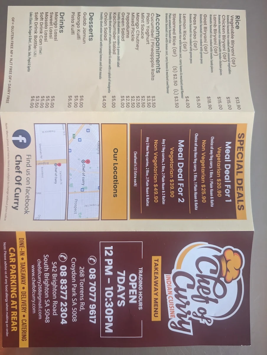 Menu, Chef of curry