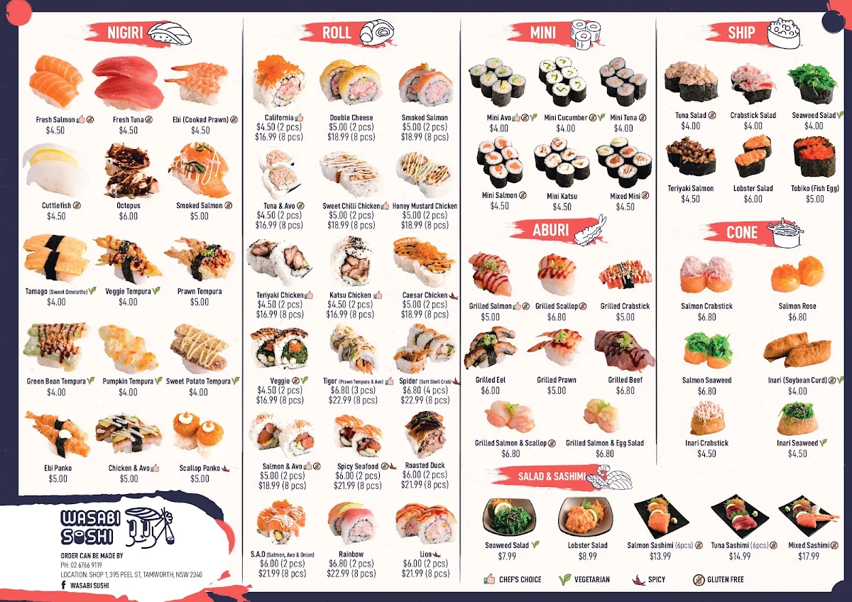 Menu, Wasabi Sushi