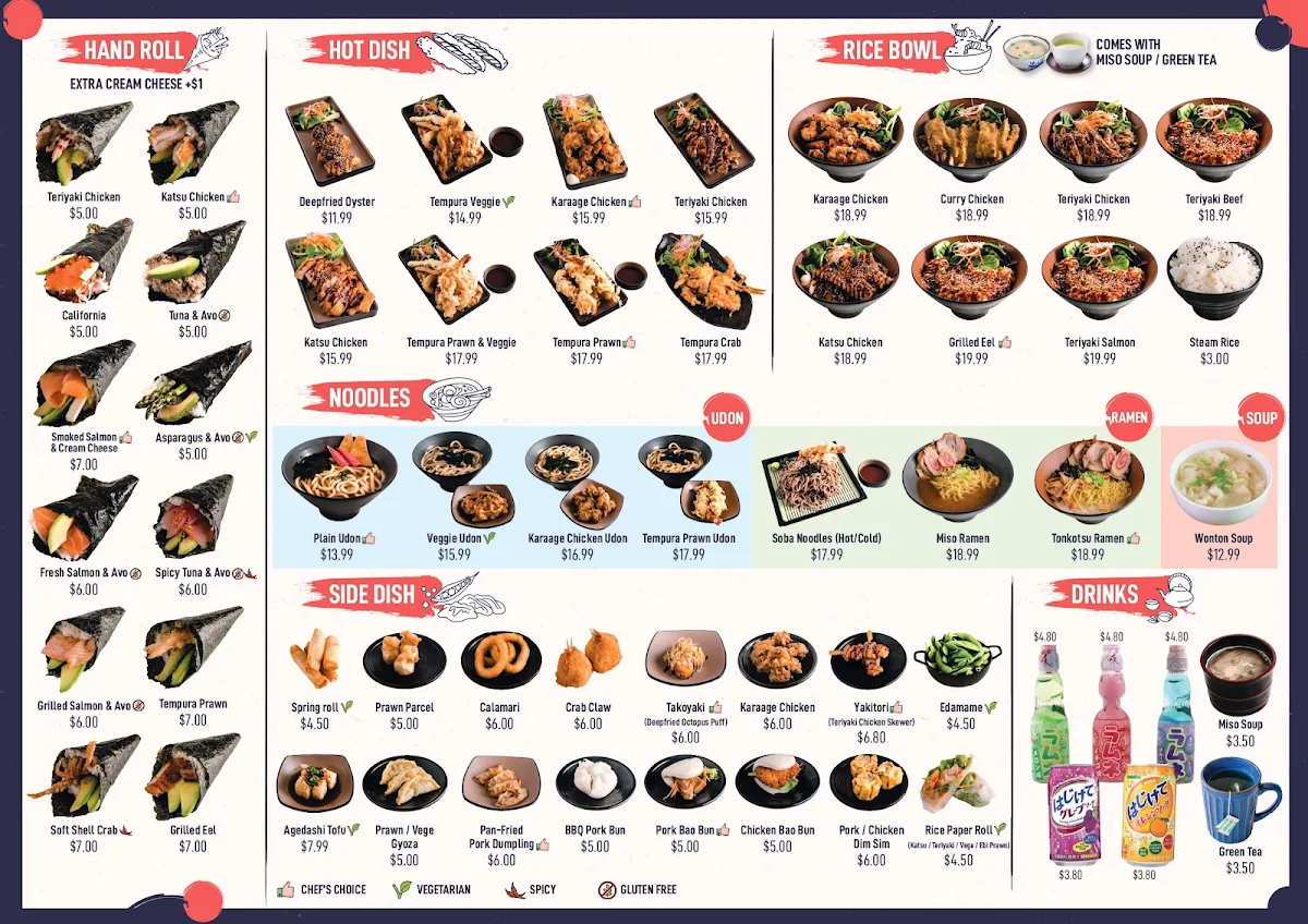 Menu, Wasabi Sushi