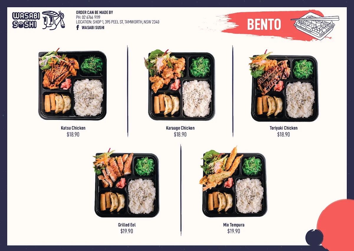 Menu, Wasabi Sushi