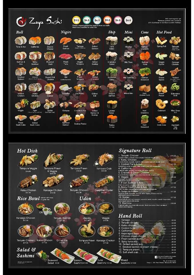Menu, Wasabi Sushi