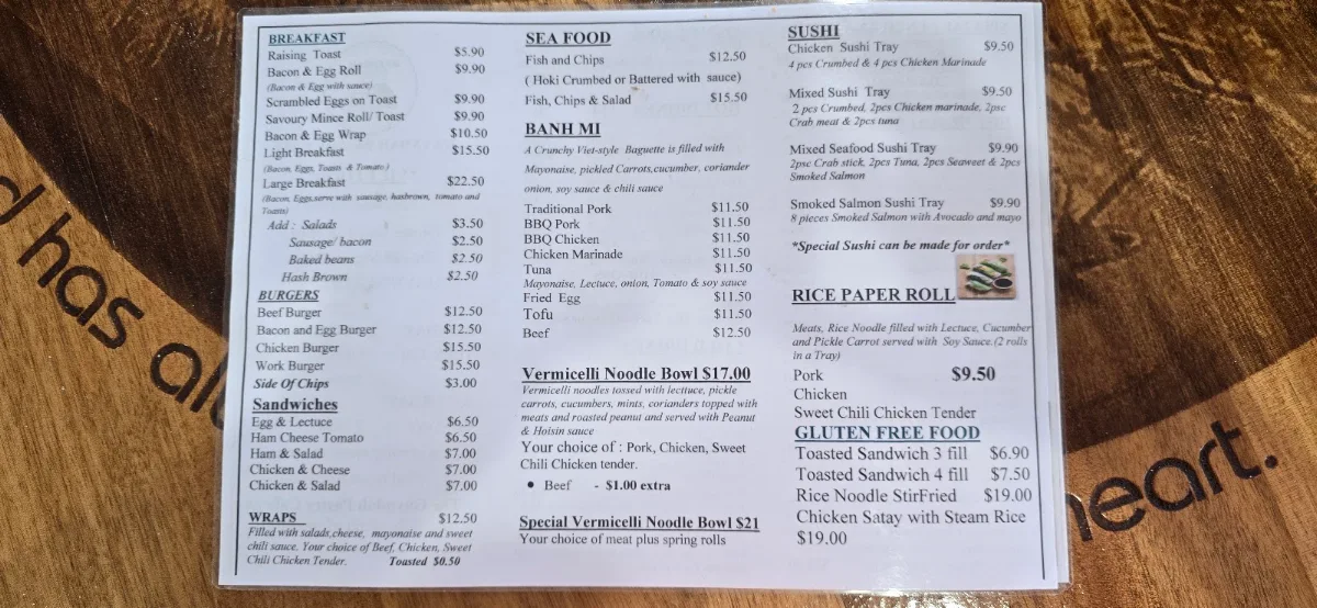 Menu, Gayndah Pastry Cafe - Viet Food