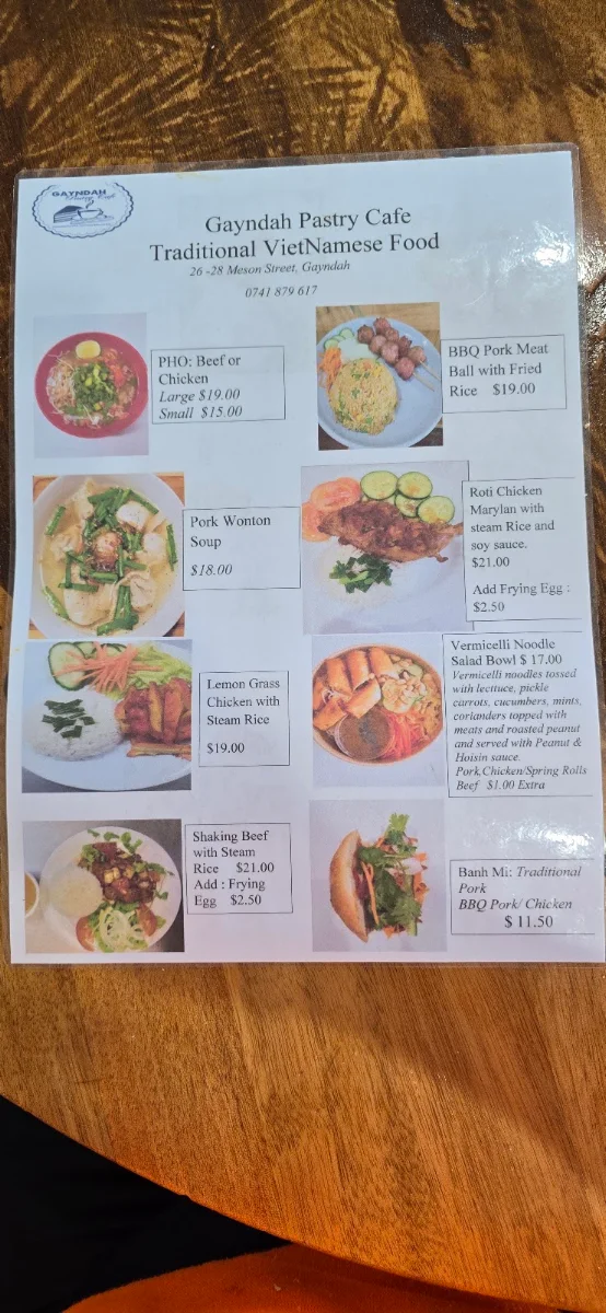 Menu, Gayndah Pastry Cafe - Viet Food
