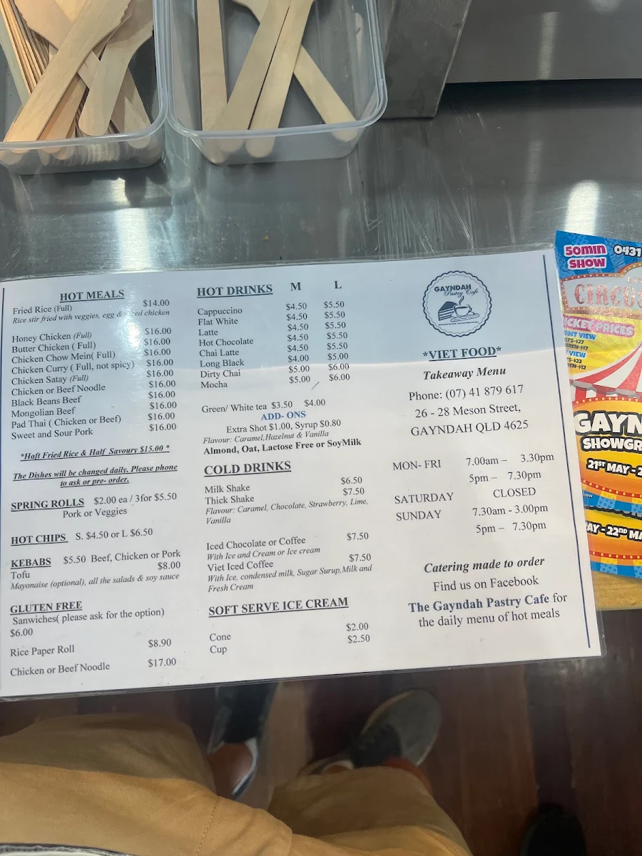 Menu, Gayndah Pastry Cafe - Viet Food