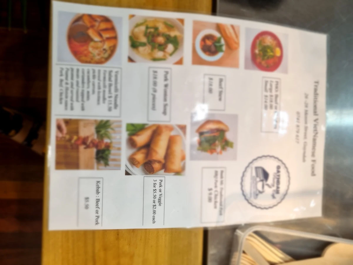 Menu, Gayndah Pastry Cafe - Viet Food