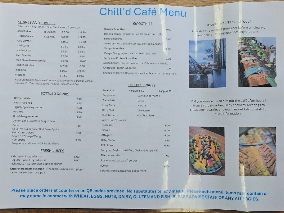 Menu, Chill'd Cafe & Bar