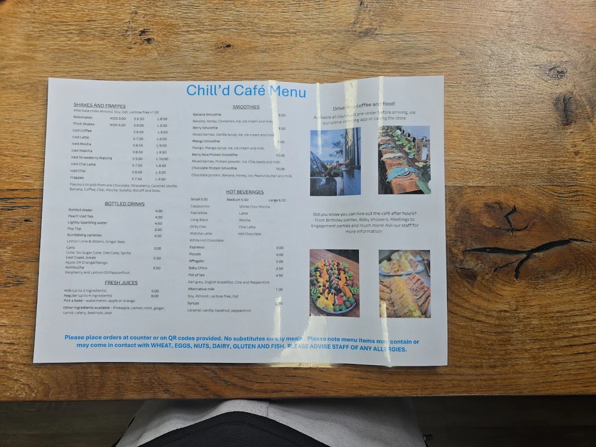 Menu, Chill'd Cafe & Bar