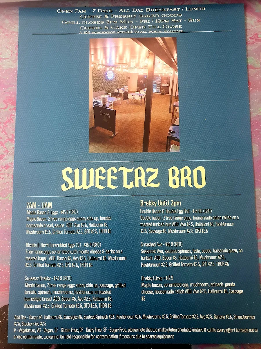 Menu, Sweetaz Bro Cafe & Dessert Bar