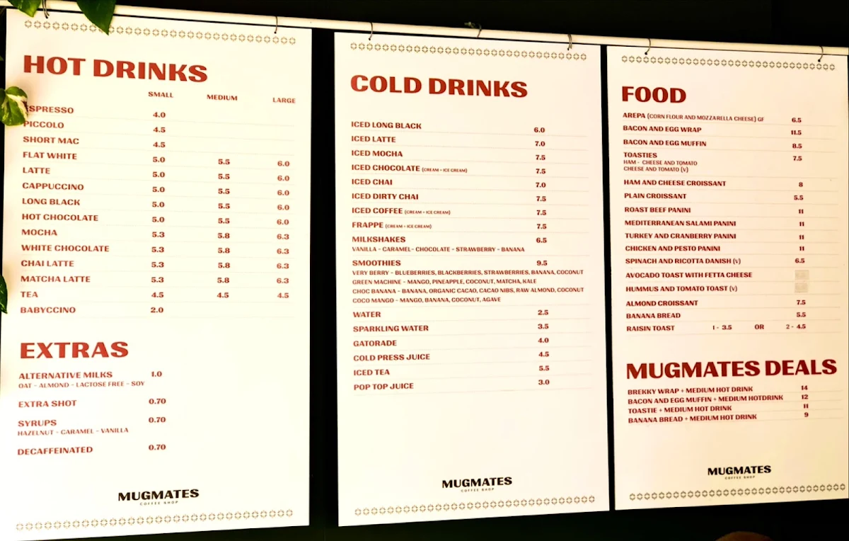 Menu, Mugmates Coffee Shop