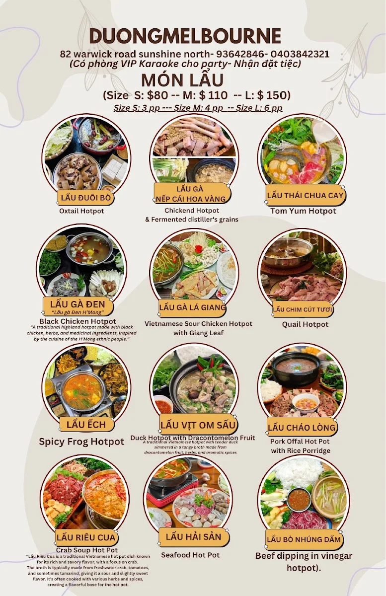 Menu, Duong Melbourne