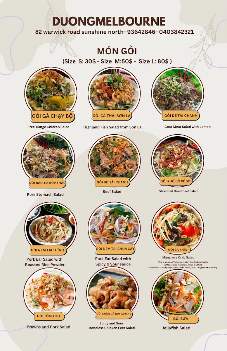 Menu, Duong Melbourne