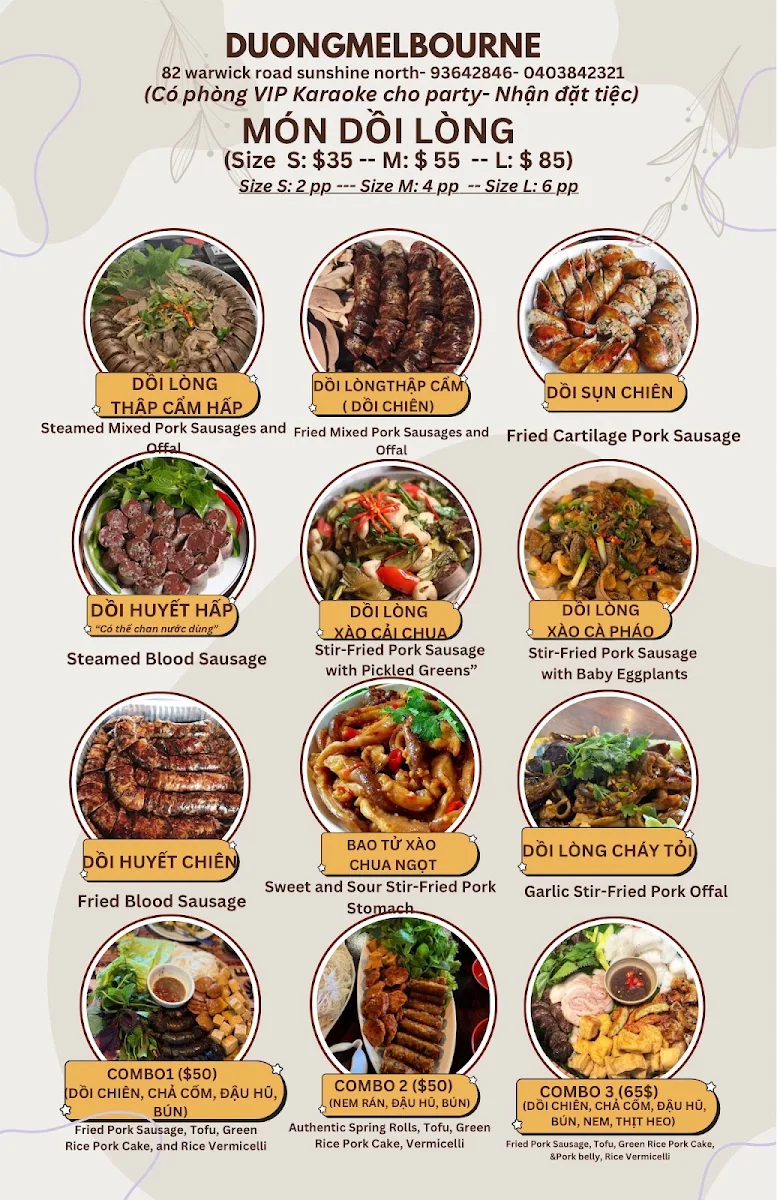Menu, Duong Melbourne