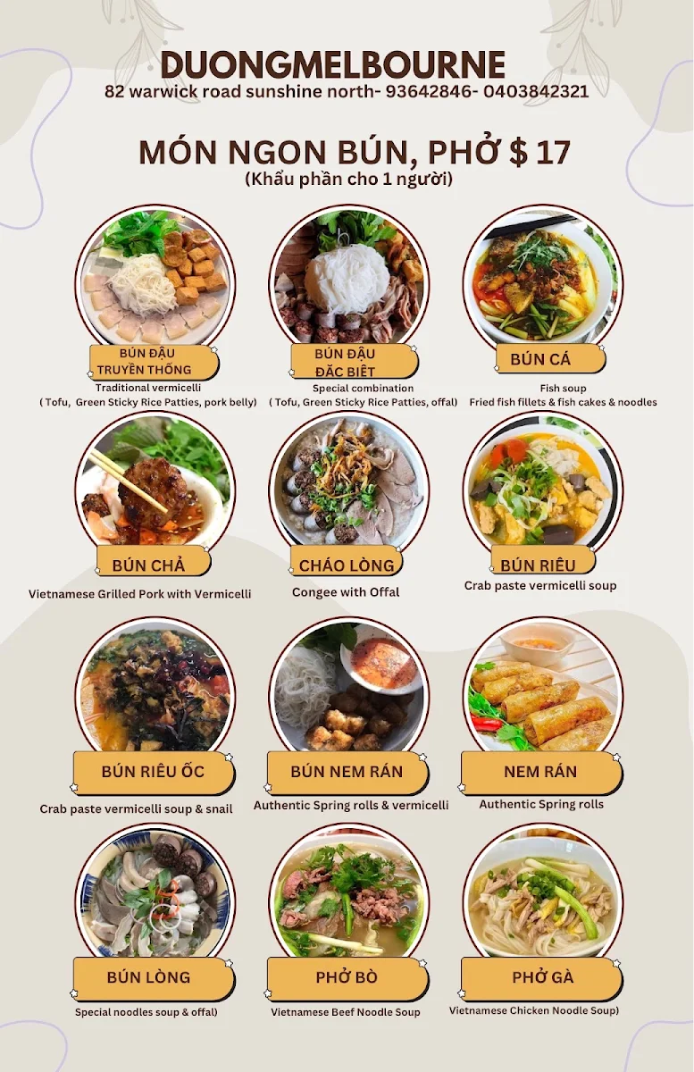 Menu, Duong Melbourne