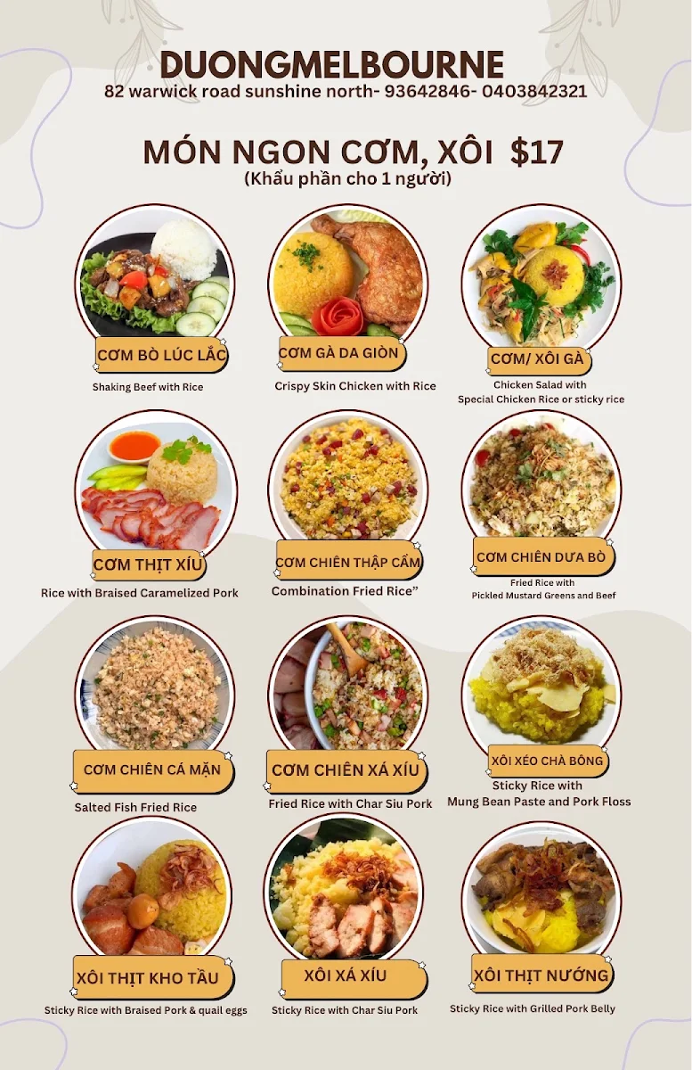 Menu, Duong Melbourne