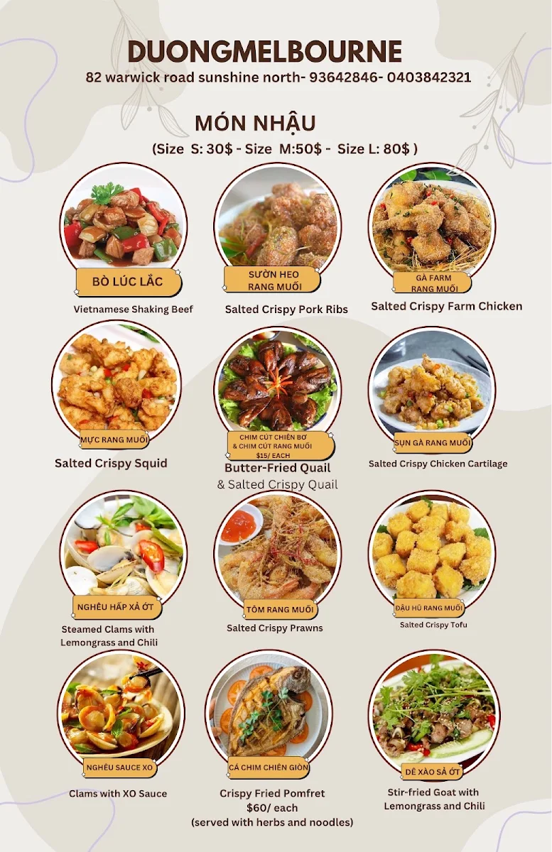 Menu, Duong Melbourne