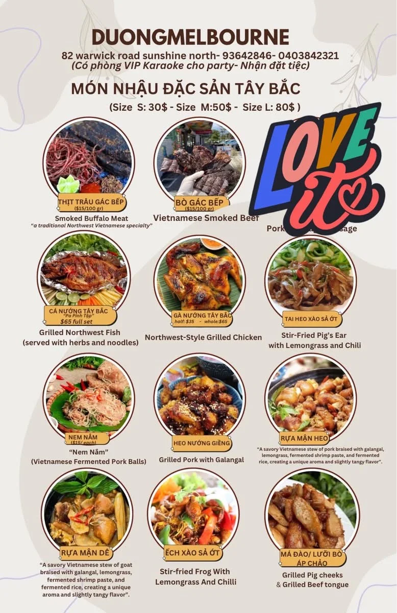 Menu, Duong Melbourne