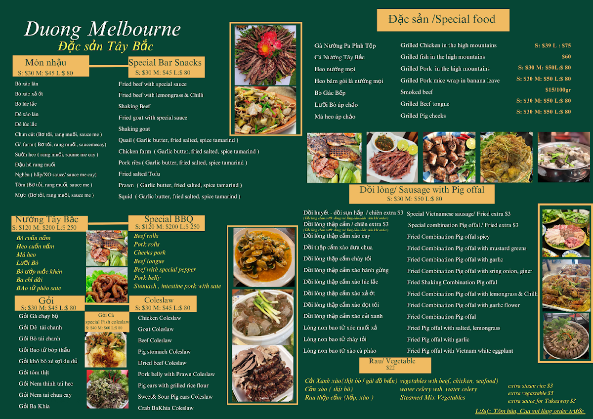 Menu, Duong Melbourne