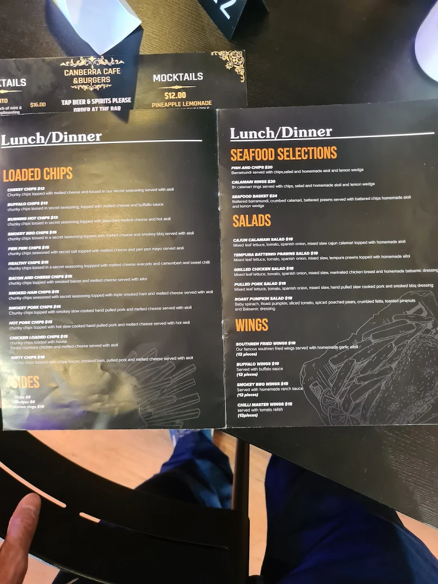 Menu, Canberra Cafe & Burgers