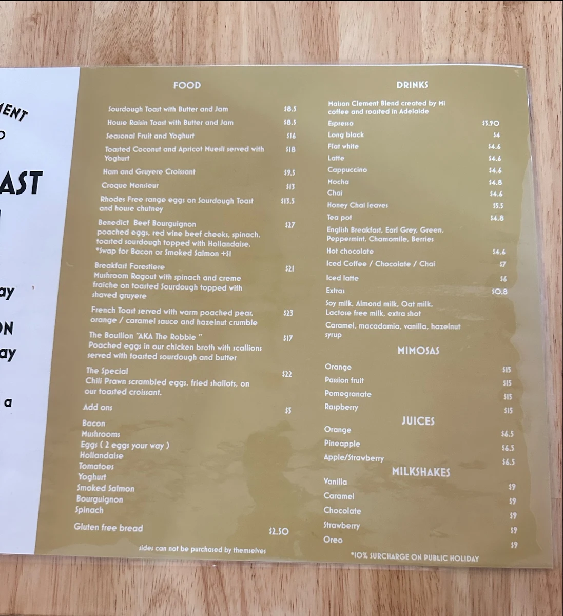 Menu, Maison Clement
