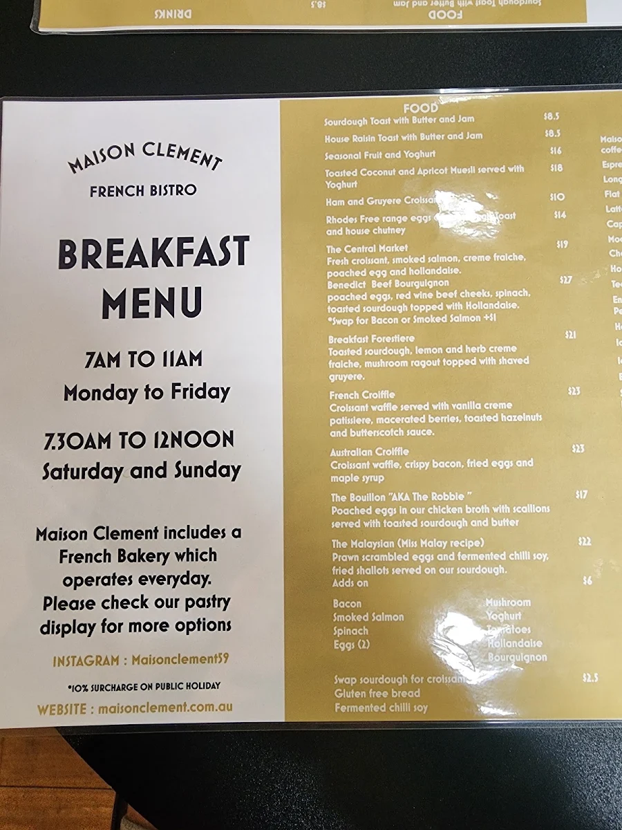 Menu, Maison Clement