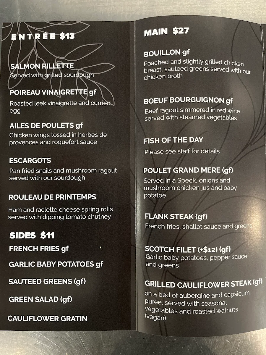 Menu, Maison Clement