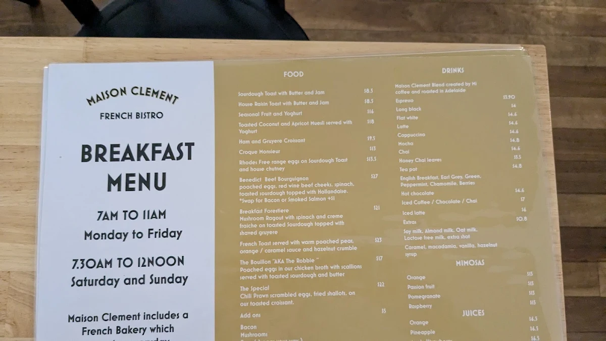 Menu, Maison Clement
