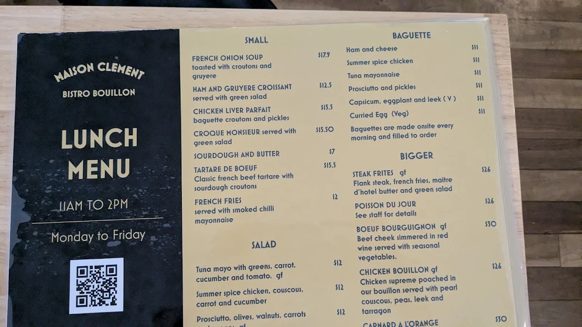 Menu, Maison Clement