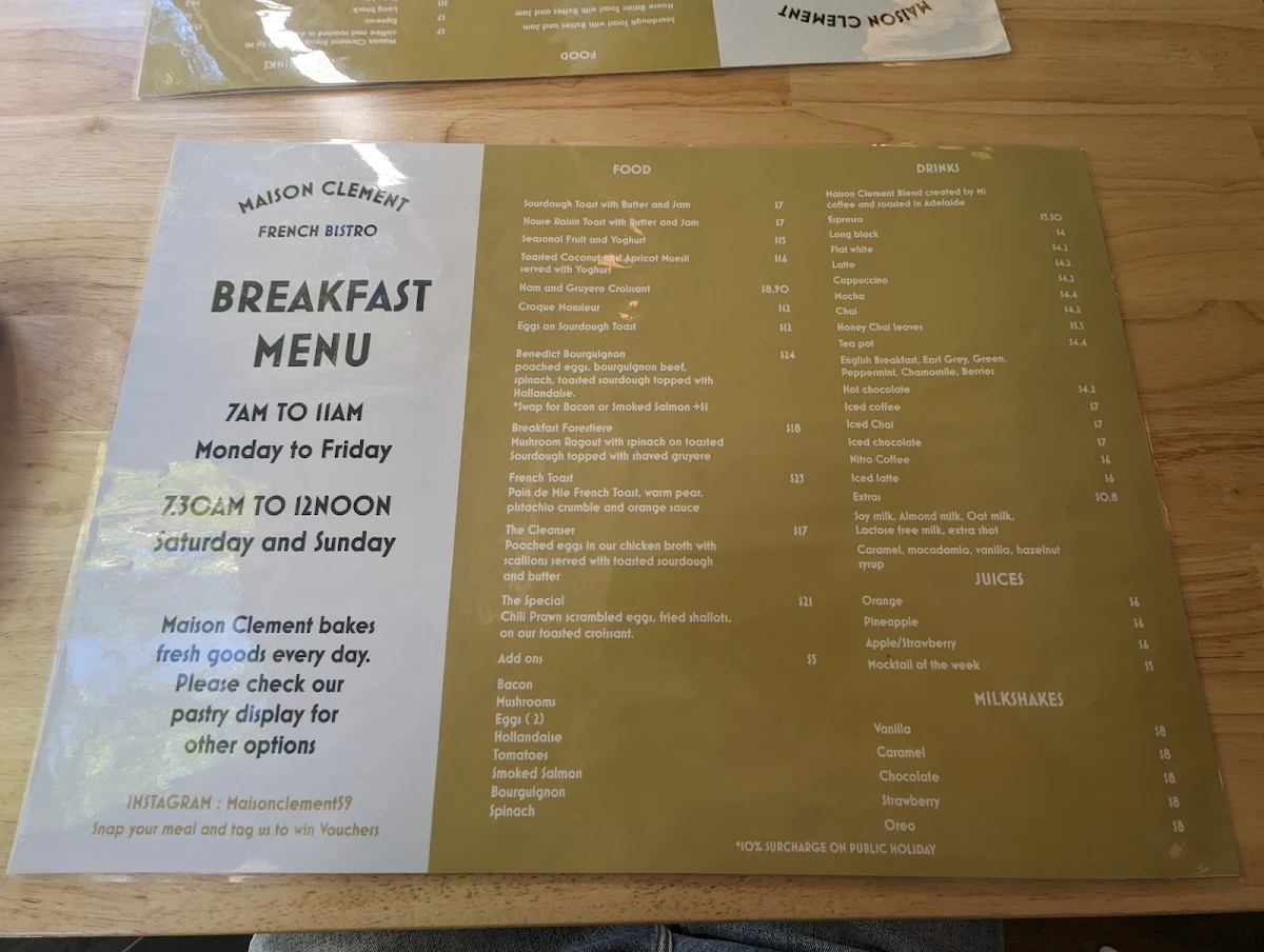 Menu, Maison Clement