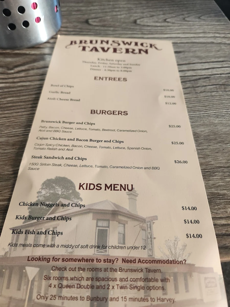 Menu, Brunswick Tavern