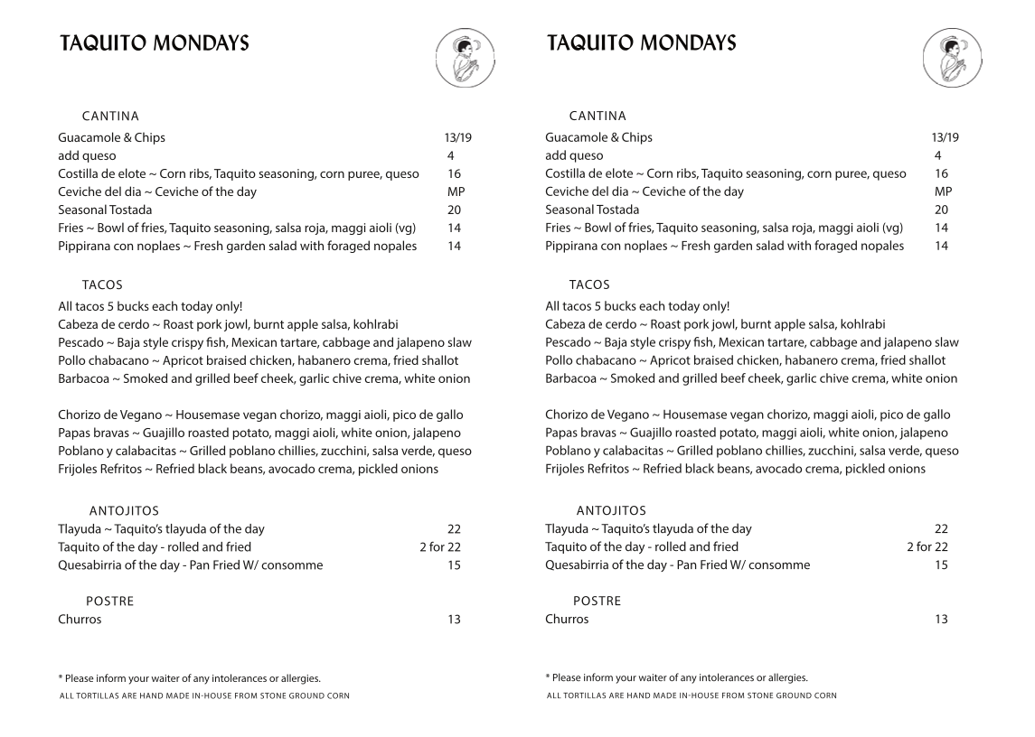Menu, Taquito