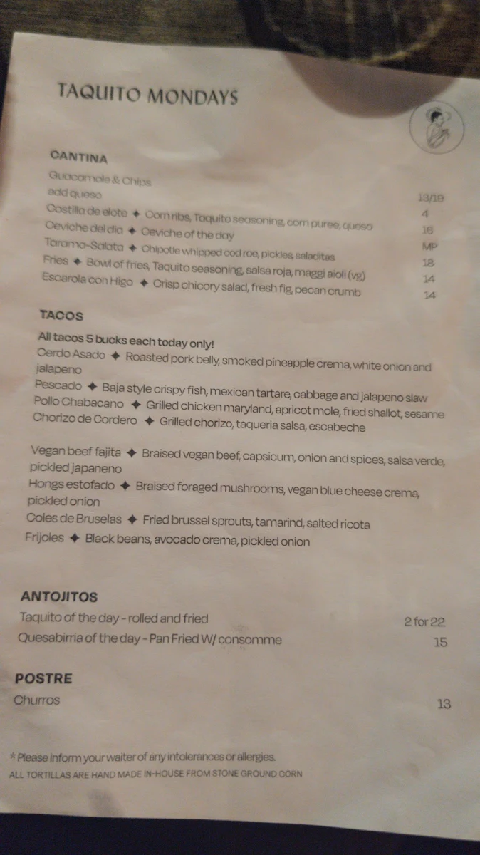 Menu, Taquito