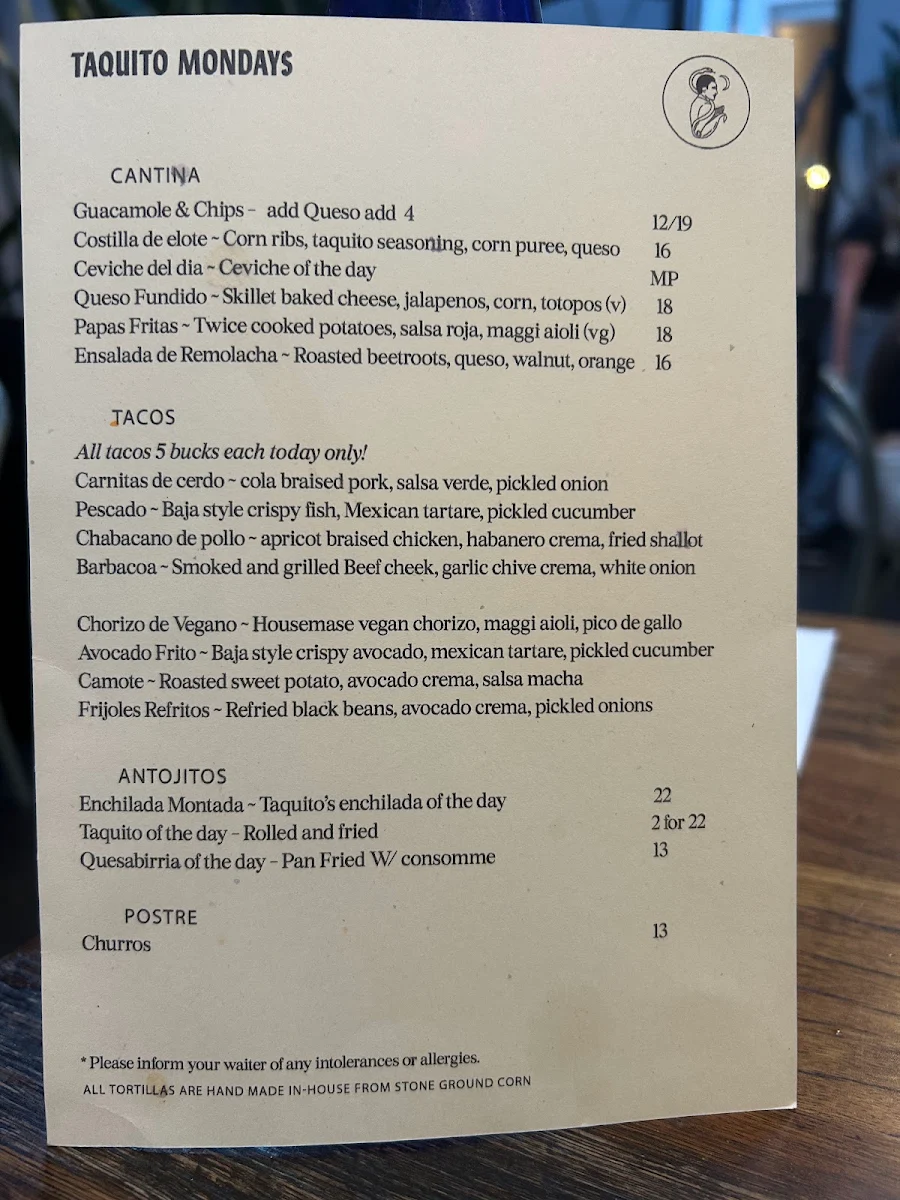 Menu, Taquito