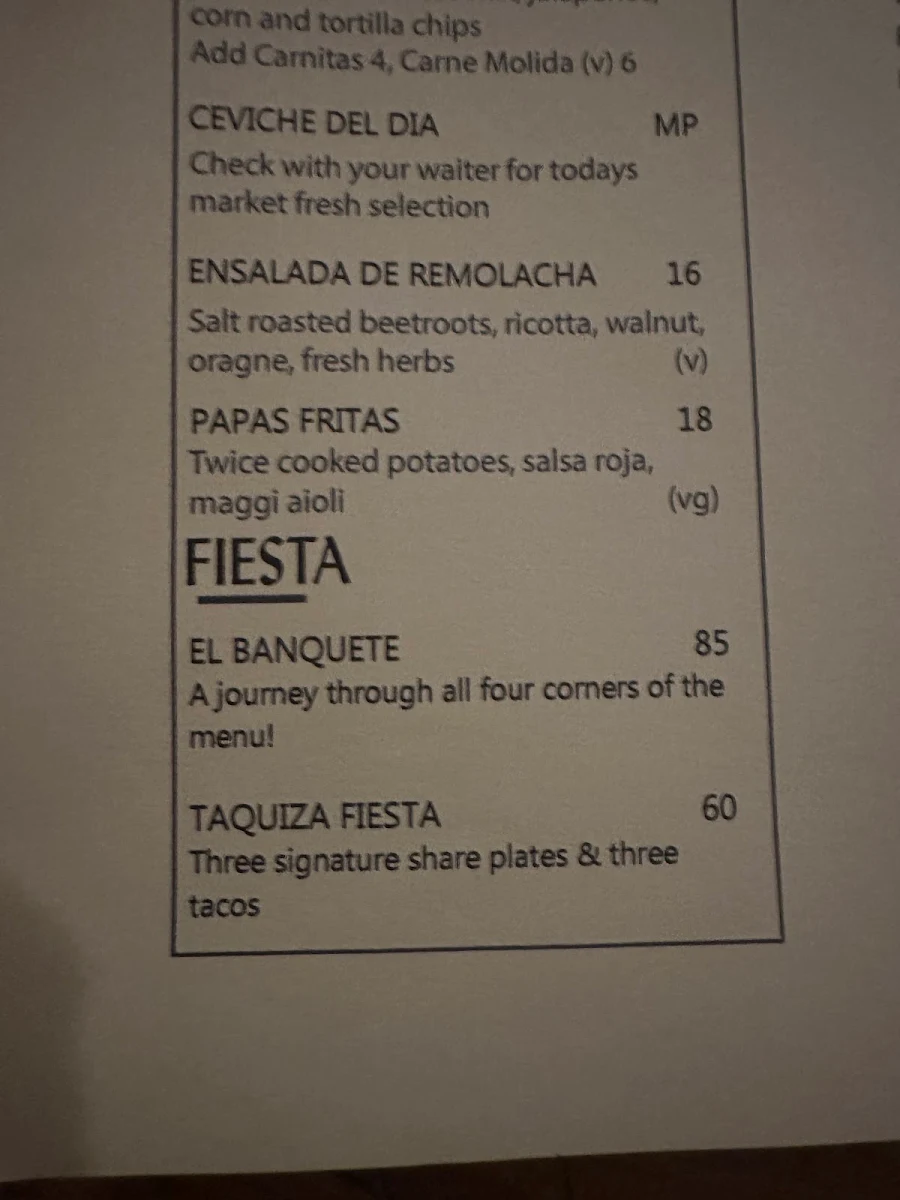 Menu, Taquito