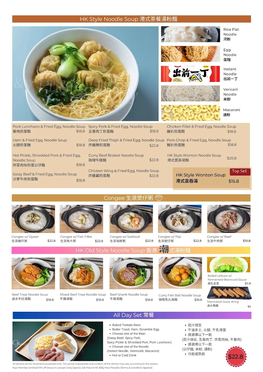 Menu, Lucky Cafe