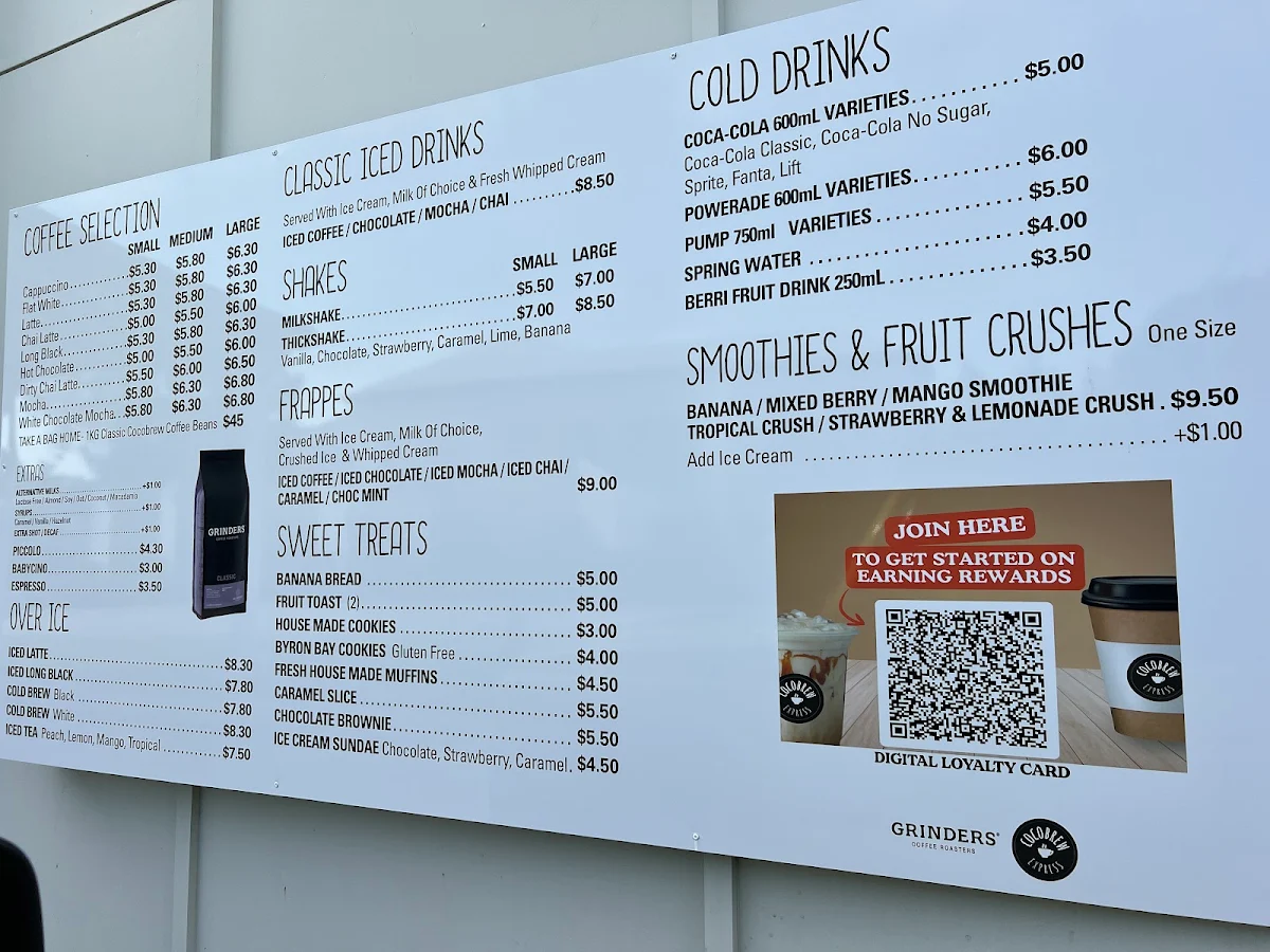 Menu, CocoBrew Express Drive Thru Rockhampton