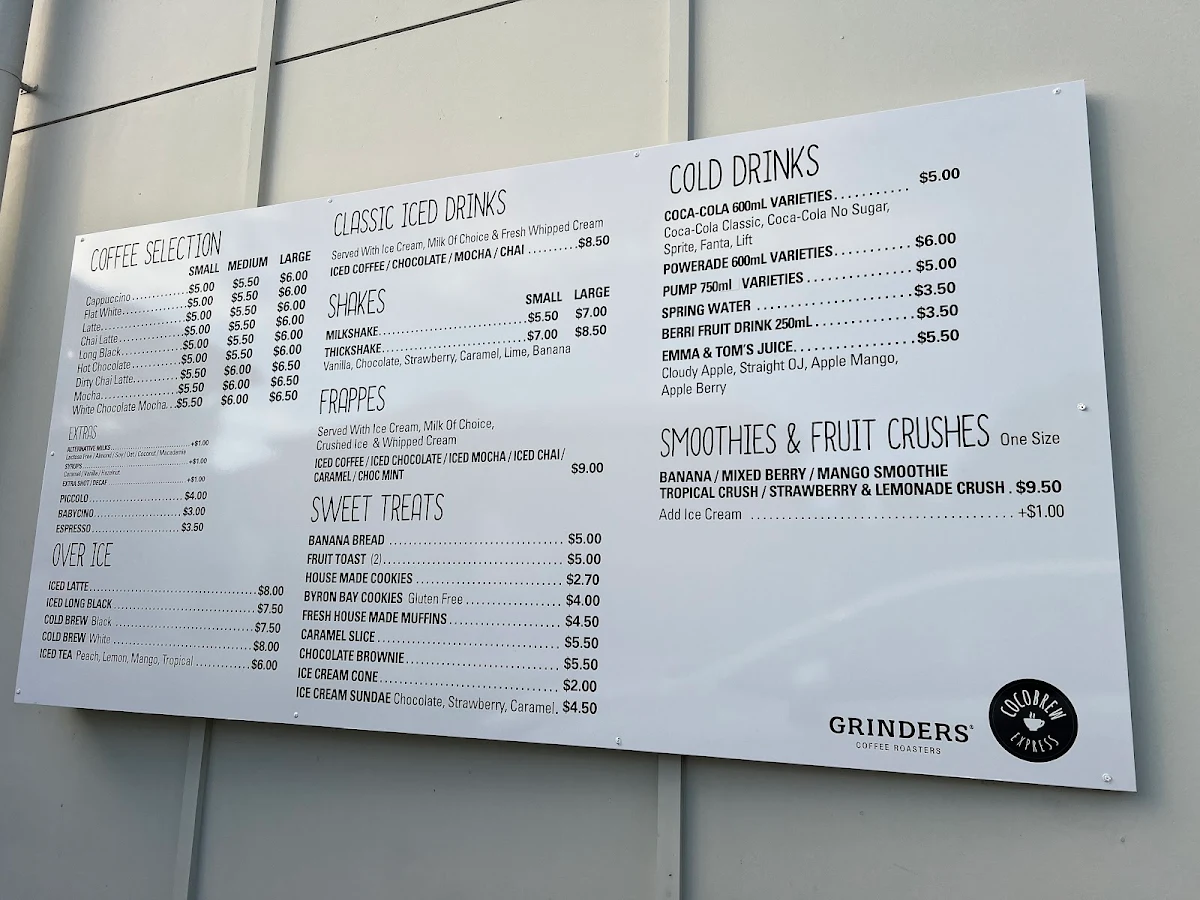 Menu, CocoBrew Express Drive Thru Rockhampton