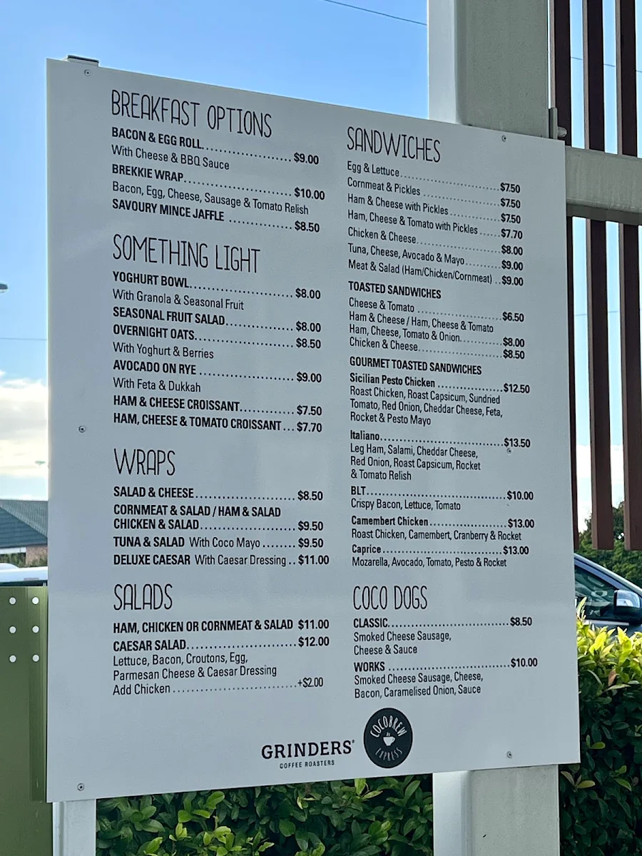 Menu, CocoBrew Express Drive Thru Rockhampton