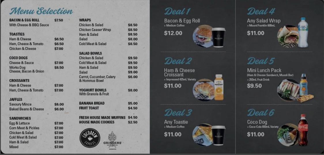 Menu, CocoBrew Express Drive Thru Rockhampton