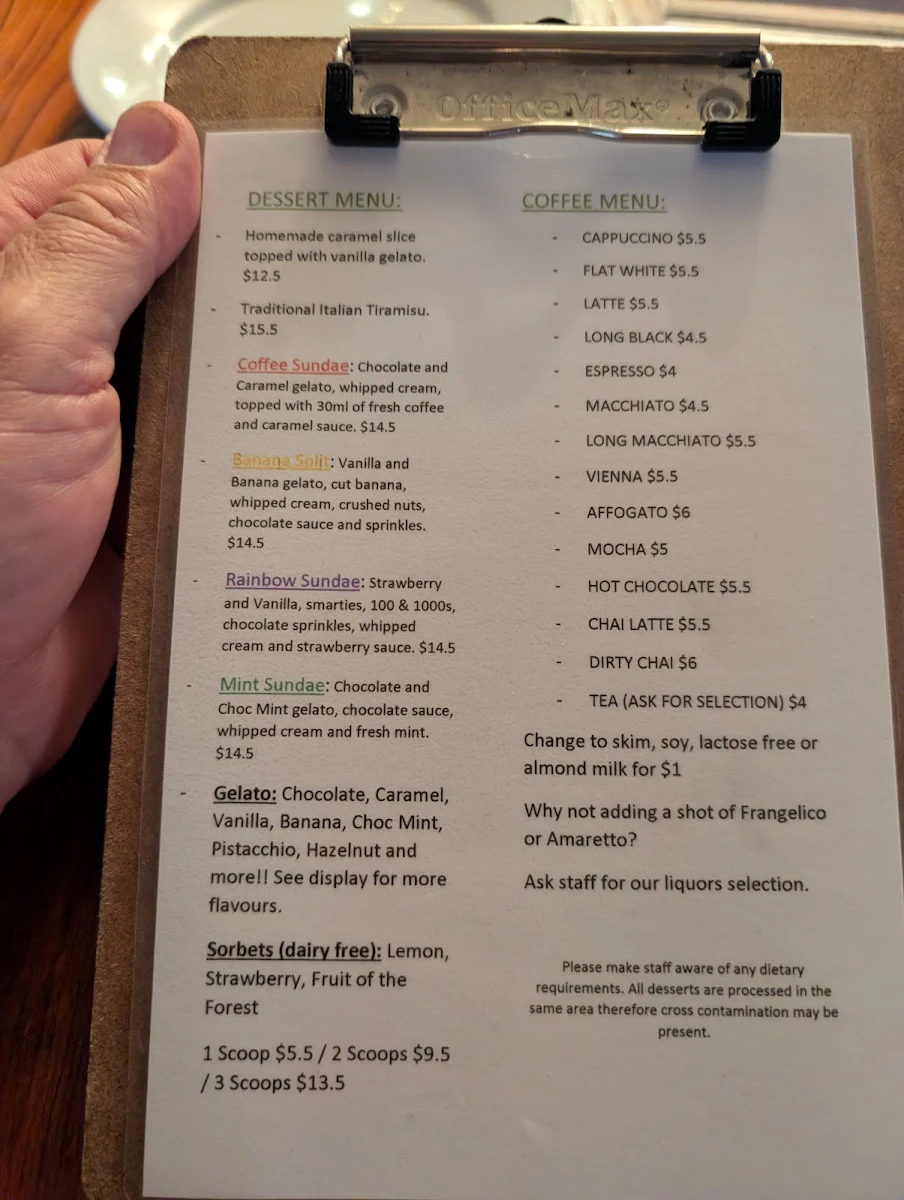 Menu, L'Italiano Pizza Pasta & Gelato (GERALDTON)