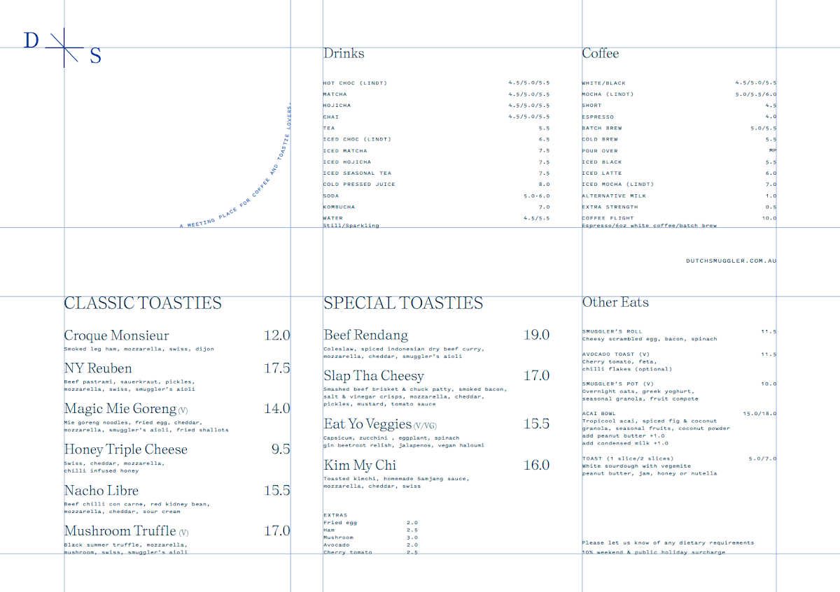 Menu, Dutch Smuggler Coffee Haymarket