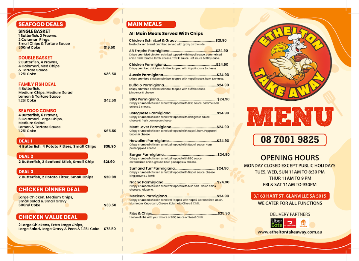 Menu, Ethelton Takeaway & pizza
